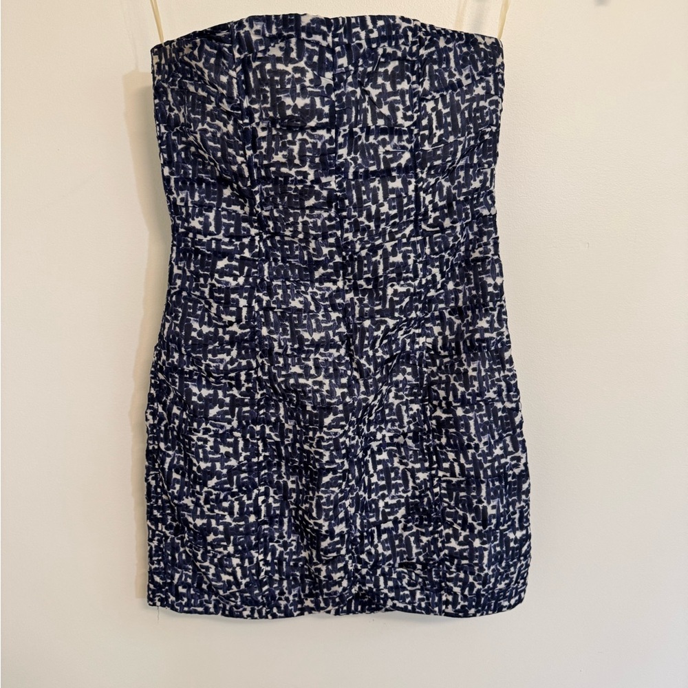 BB Dakota White and Blue Strapless Bodycon Dress